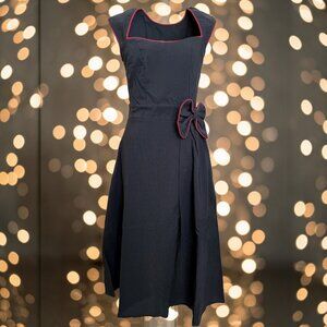Lindy Bop Black Retro Swing Midi Dress | Vintage 50s Rockabilly Fit & Flare SM